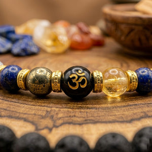 7 Chakra Lava Stone Bracelet with Om Symbol