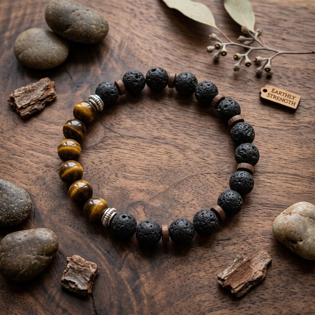 Tiger Eye & Lava Stone Beaded Bracelet